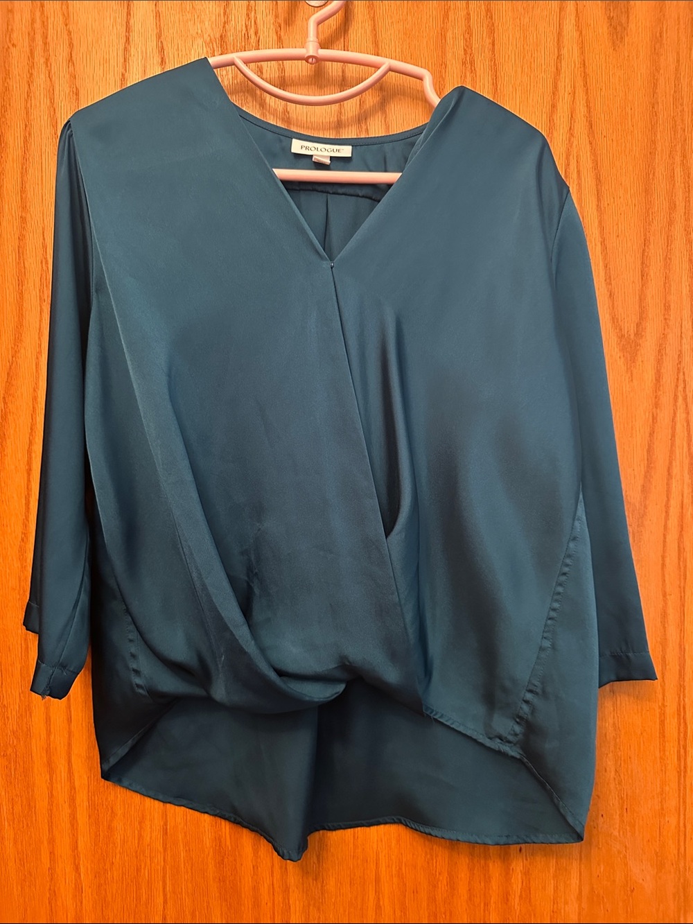 Proenza Schouler Deep Teal Draped V-Neck Blouse